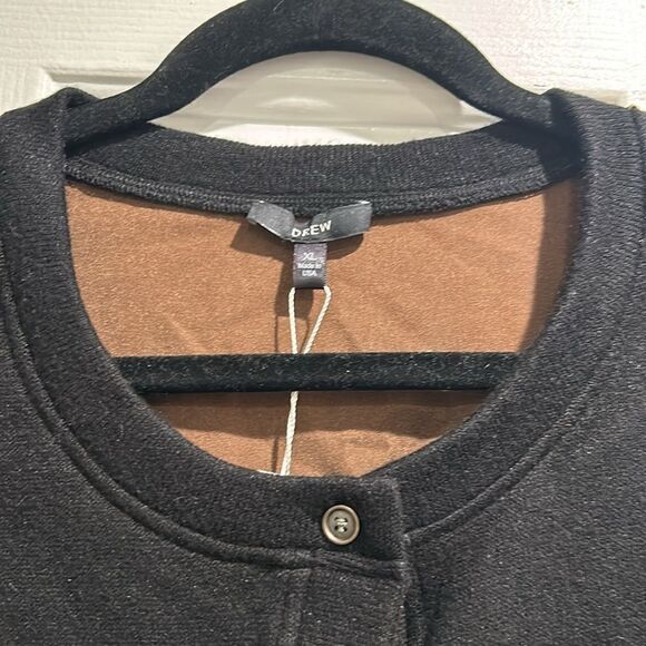 NWT DREW Black Cardigan w/ Tan Foil Suede sleeve patches and Back, Size XL - Picture 3 of 8